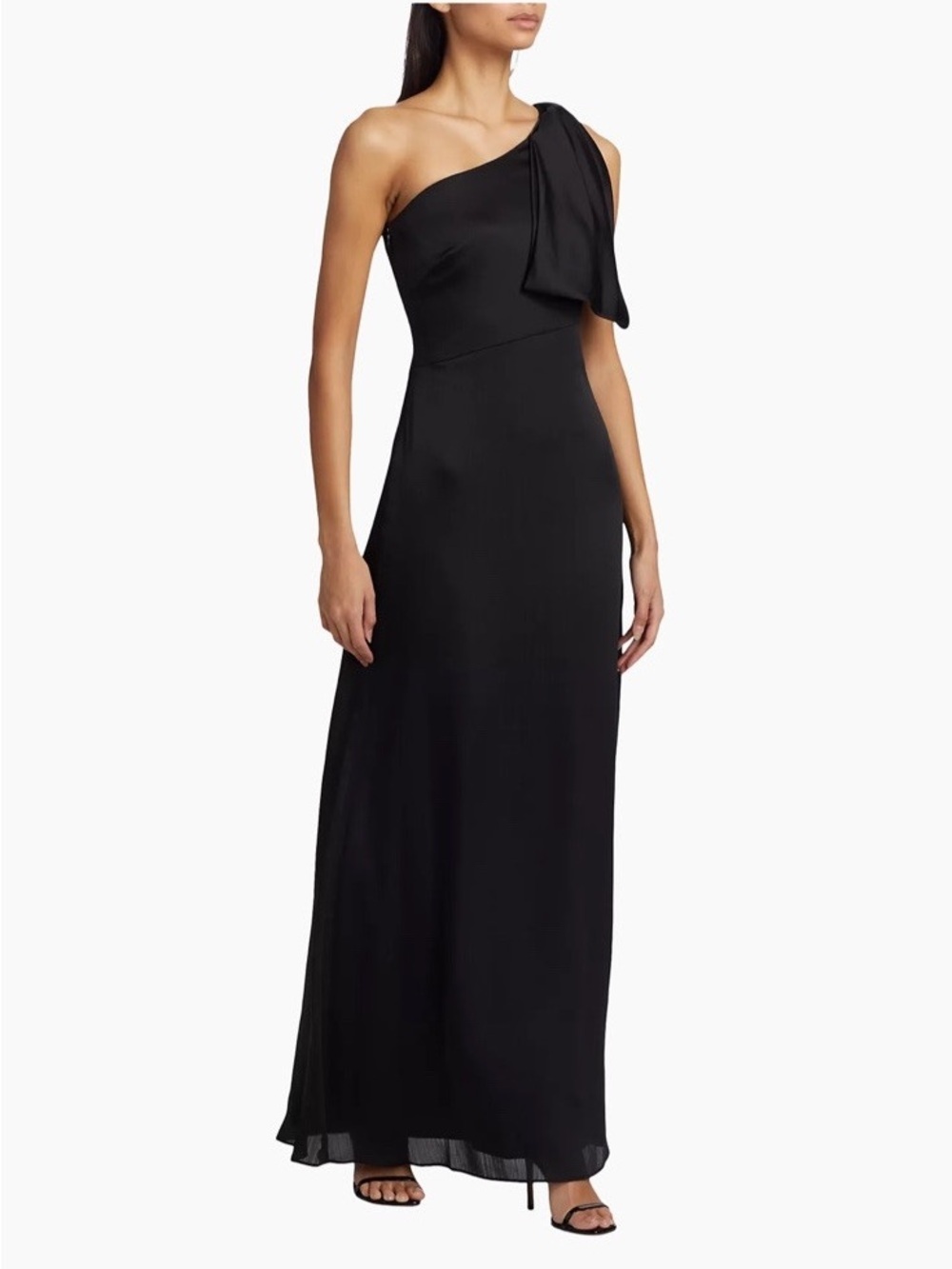 Sachin Babi Chelsea Black One-Shoulder Evening Gown with Draped Bow - Picture 3 of 10